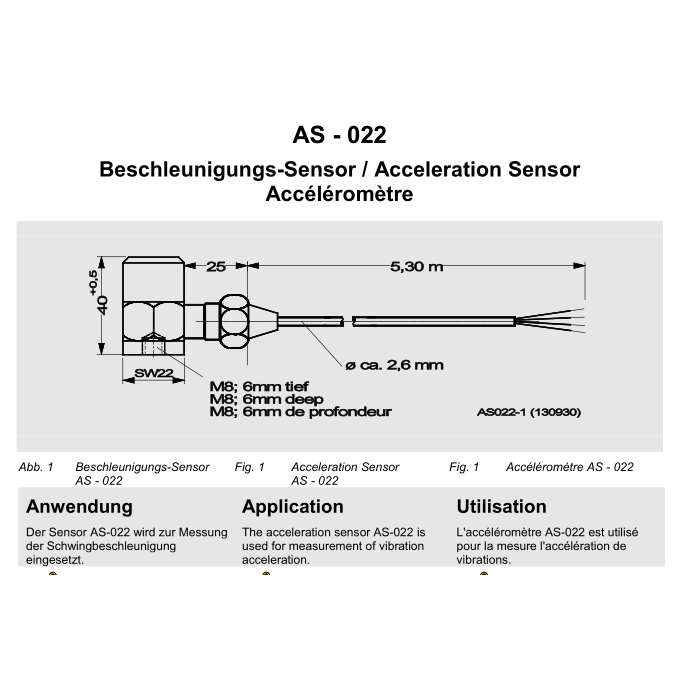 B&K Vibro AS-022/050 Acceleration Sensor Overview