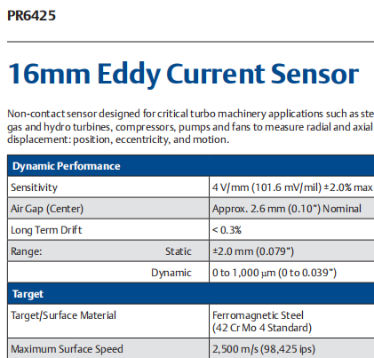 16mm EPRO PR6425/010-130 Eddy Current Sensor for Precision Measurement